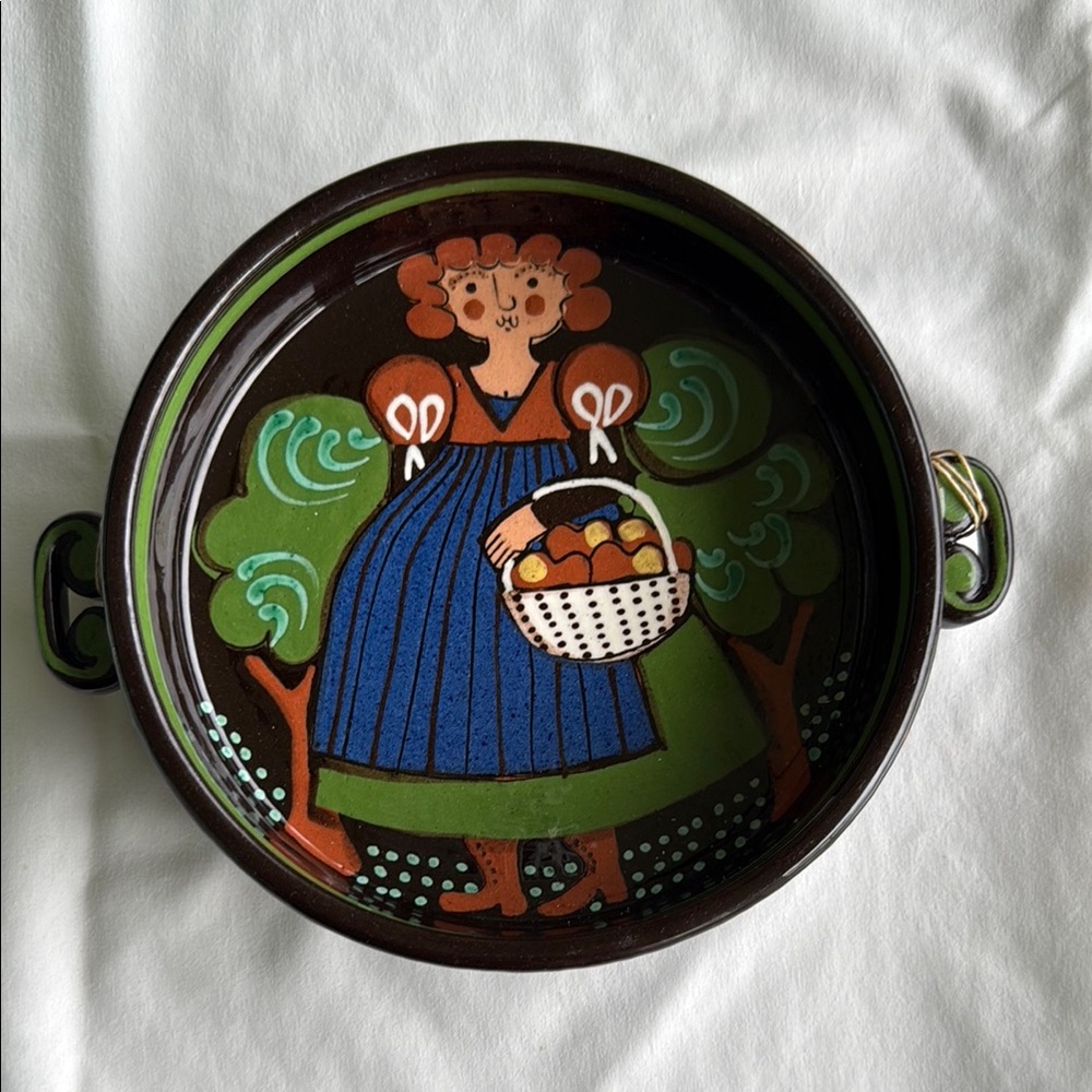 Colorful Ceramic Serving Dish with Woman Design